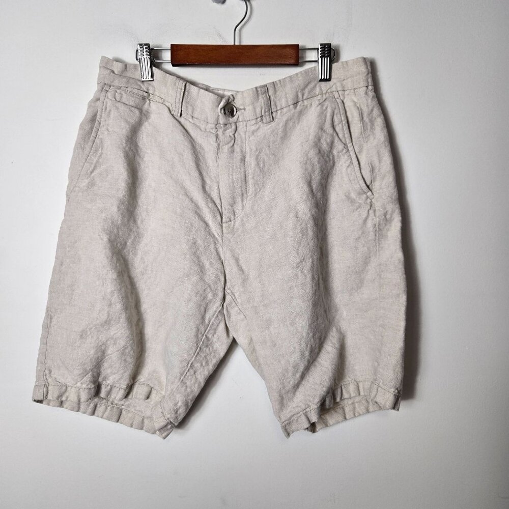 Old Navy Men's Size 32 Flax Linen-Blend Slim Fit 10" Shorts Cream